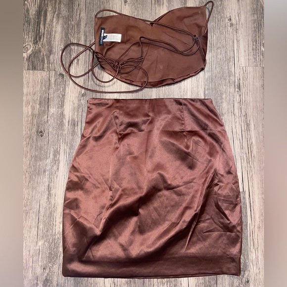 Fashionova satin skirt set brown - Picture 5 of 7